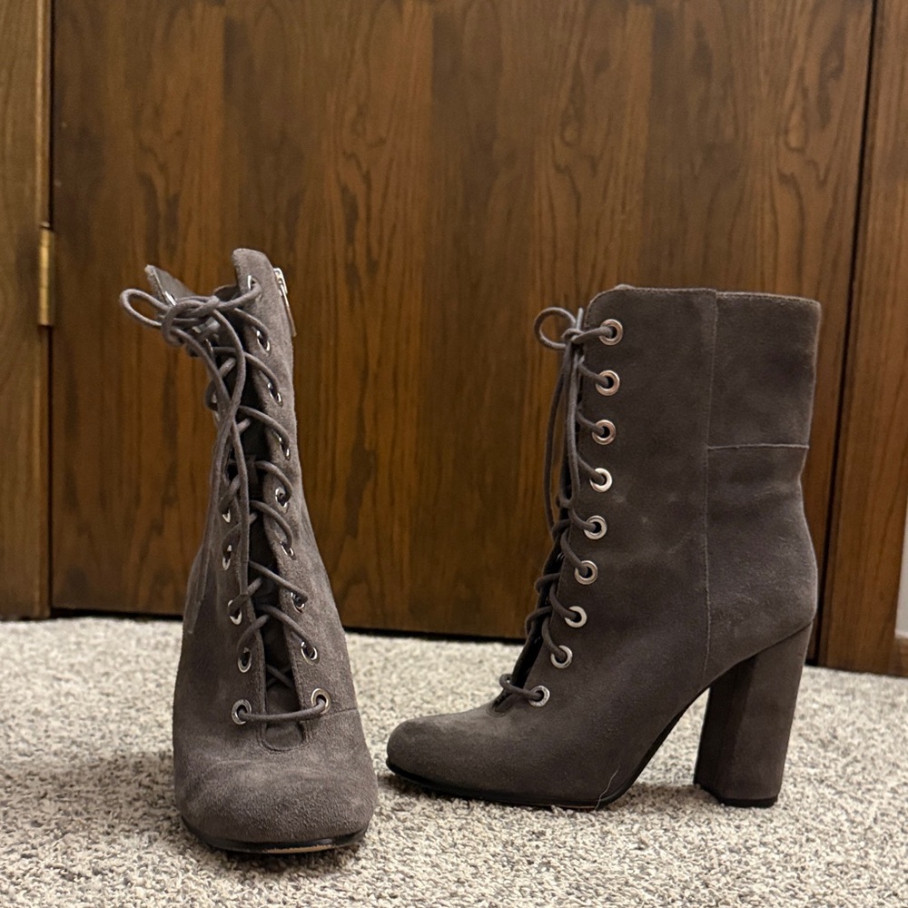 Vince Camuto Gray Suede Lace-Up Ankle Boots